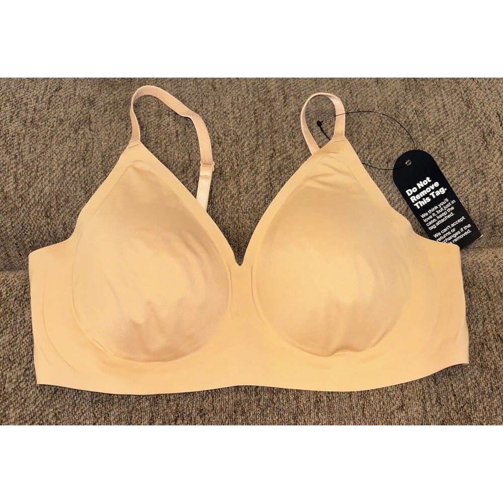 EBY Beige Wireless Padded Lined T-Shirt Bra, Adjustable Straps, Size L